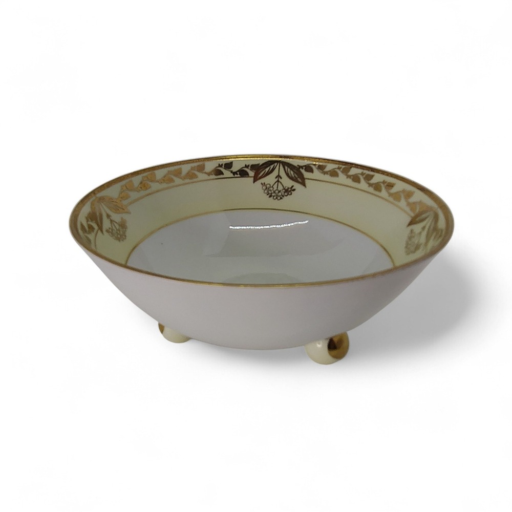 Footed Bowl Gold Floral Accent Decorative Bowl Candy Dish - Approx 5.5"w Vintage